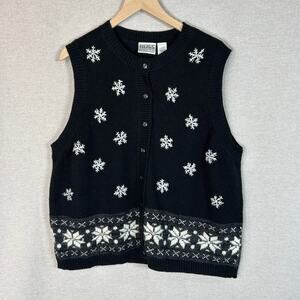 Vintage Russ Womens Knit Sweater Vest Size 1X Snowflakes Winter Holidays Novelty